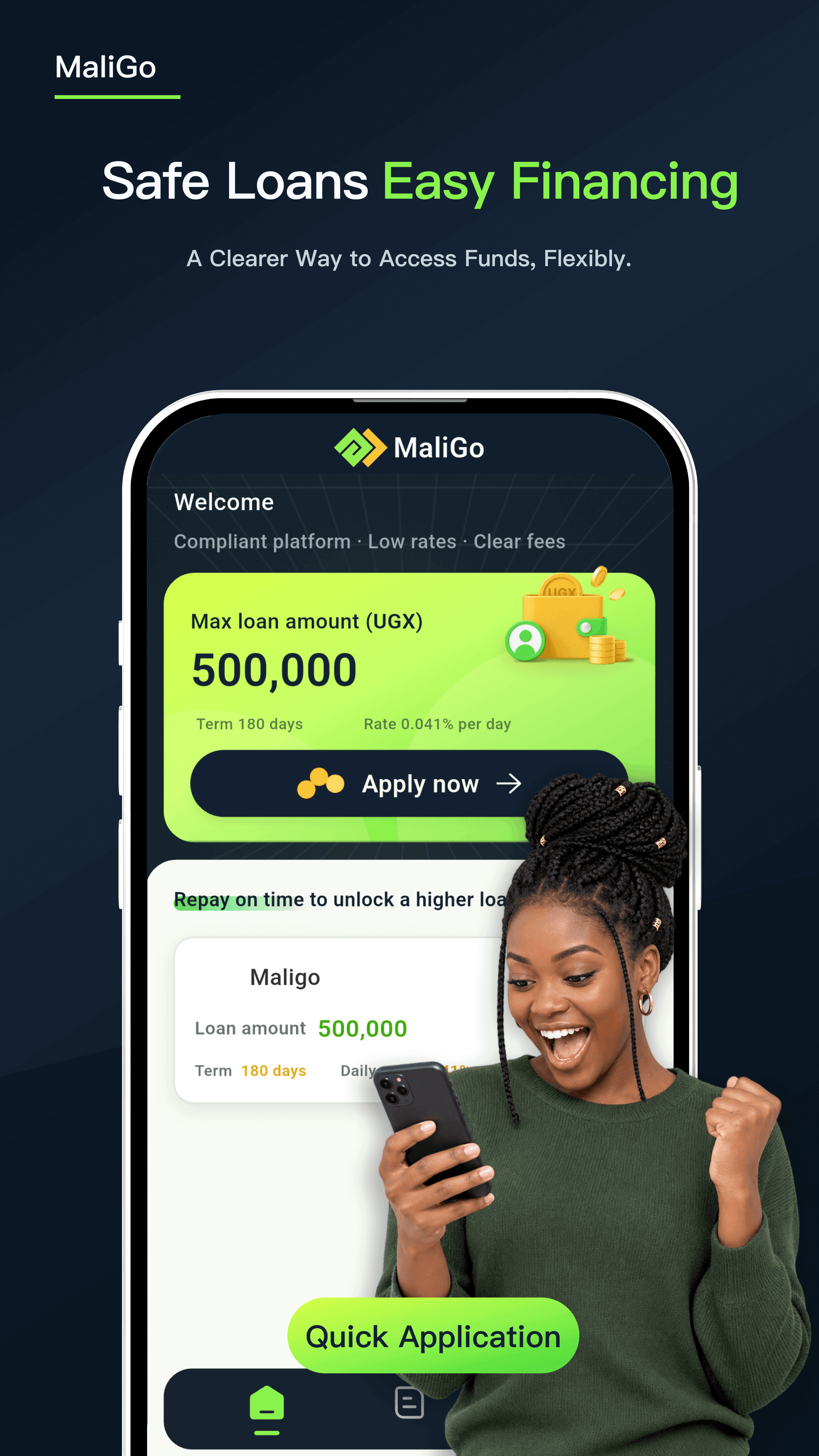 MaliGo app preview 1 — Safe loans, easy financing.